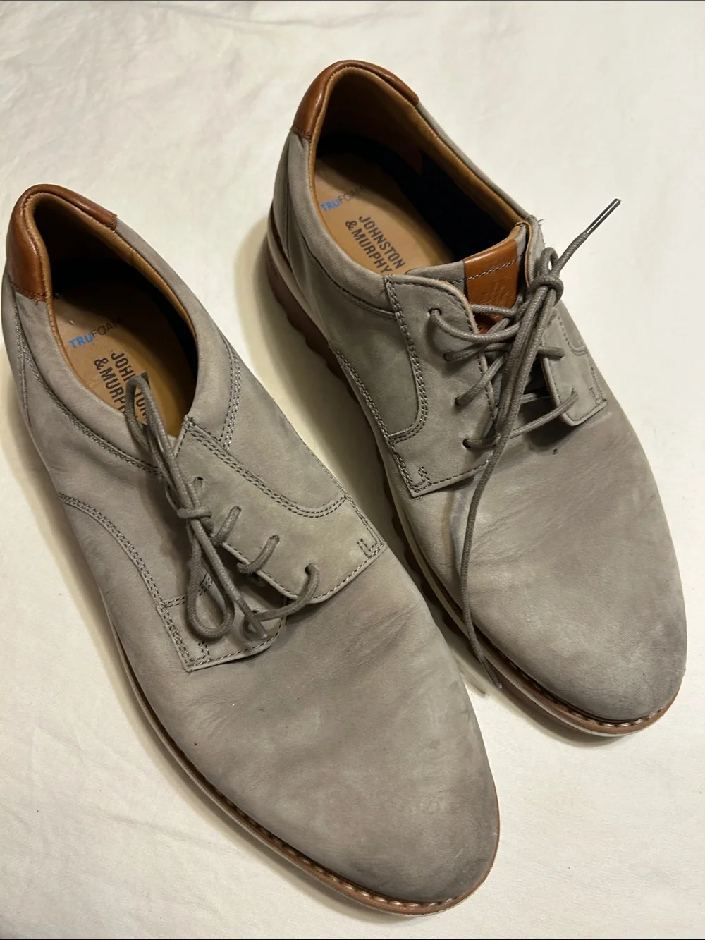 Johnston & Murphy Gray Suede Derby with Brown Leather Trim